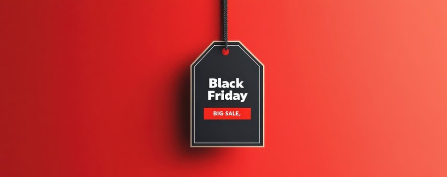 Black Friday sale tag on red background promoting big discounts