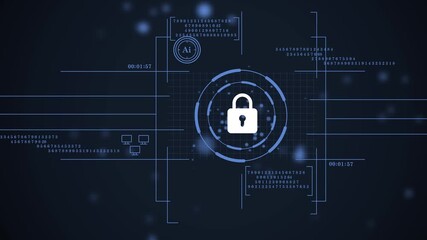 futuristic cyber security interface with digital lock symbol. virtual cyber lock for sensitive data safety. internet safety firewall on abstract blue hud background. - Powered by Adobe