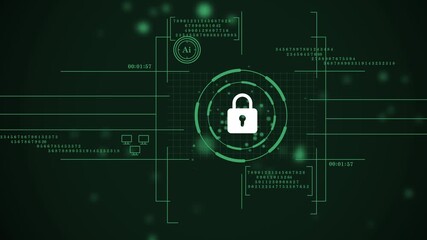 internet safety firewall on abstract green hud background. futuristic cyber security interface with digital lock symbol. virtual cyber lock for sensitive data safety. - Powered by Adobe