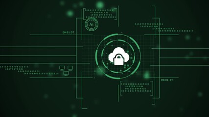 modern cybernetic screen with locked cloud symbol. green technology background with private network database. data privacy protection barrier for online storage. - Powered by Adobe