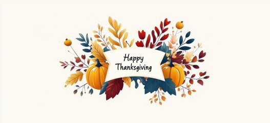 Obraz premium Elegantly designed Happy Thanksgiving text with autumn leaves