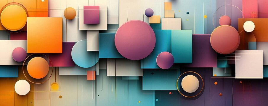 Vibrant abstract composition of colorful squares and circles