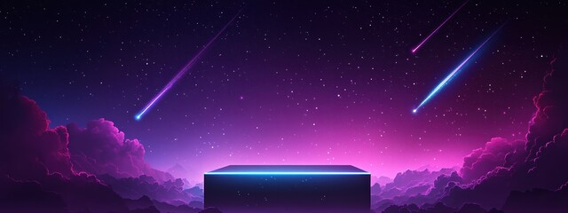 Starry night sky with purple and blue hues and shooting stars