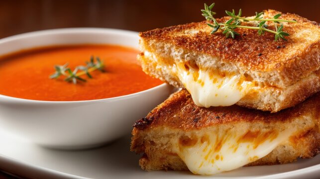 Grilled cheese sandwich with creamy tomato soup comfort food