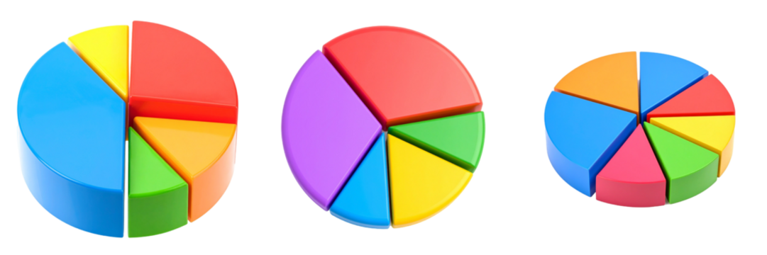 Colorful Pie Charts On Transparent Background Illustrating Business Data Analysis And Financial Reports