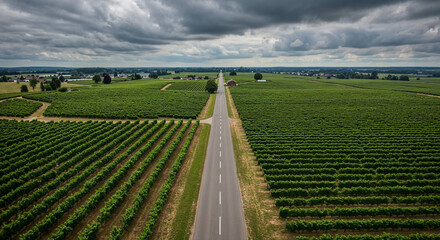 Fototapeta premium Road Through Tuscany-Style Vineyard Hills Aerial Photography