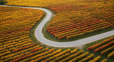 Naklejka premium Road Through Tuscany-Style Vineyard Hills Aerial Photography