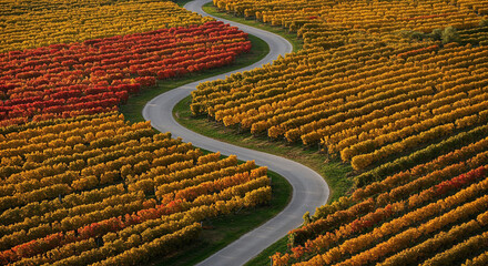 Fototapeta premium Road Through Tuscany-Style Vineyard Hills Aerial Photography