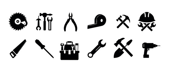Collection of construction and repair tools vector icons set.