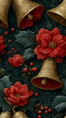 Festive bells holly pattern wallpaper for mobile
