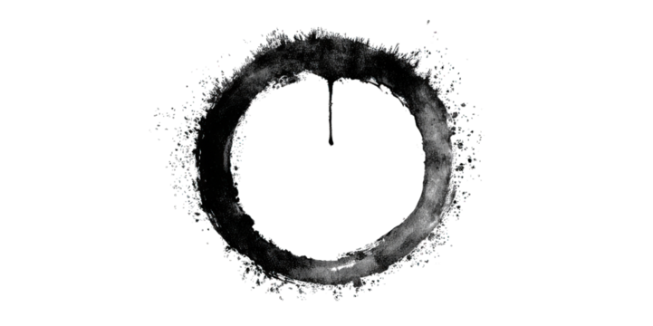 A circular splash of water, forming a detailed ring shape with droplets cascading and a single drip hanging at the bottom.