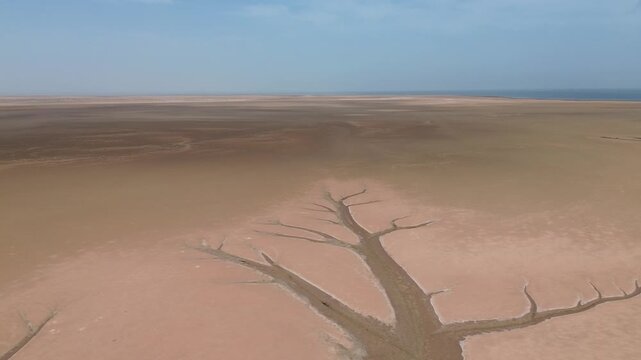 Drone shot of tidra Island and tidal sandbanks, Banc d&rsquo;Arguin