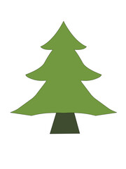 simple, stylized graphic of a green pine or Christmas tree with a dark base, set against a white background