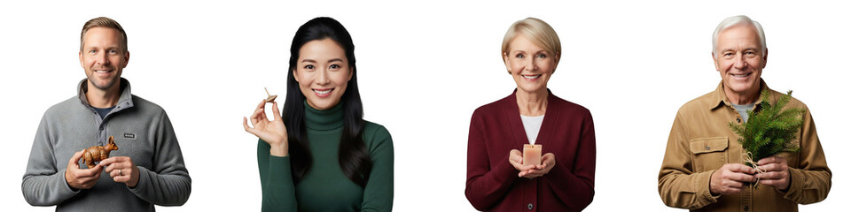 Obraz premium Diverse business professionals, isolated on transparent background, showcasing teamwork, community, and shared values. Ideal for corporate profiles, HR, recruitment, intergenerational workforce,