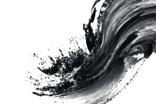 A swirling pattern of white paint or liquid, creating dynamic movement and texture against a dark backdrop.