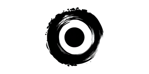 A circular design featuring bold, textured lines creating a layered effect, resembling an artistic representation or symbol.