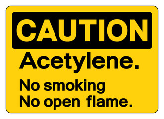 Caution Acetylene No Smoking No Open Flame Symbol Sign ,Vector Illustration, Isolate On White Background Label.EPS10