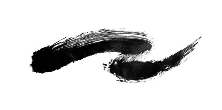 A dynamic black brushstroke with a flowing, artistic shape, showcasing texture and movement.