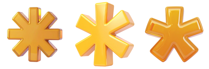 Three Dimensional Golden Asterisk Symbols On Transparent Background