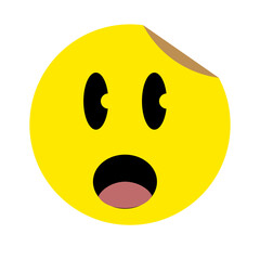Shocked yellow round sticker with open mouth and wide eyes