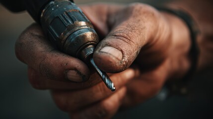 Close-up of a hand holding a drill, ready for construction or repair work