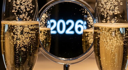 Exciting 2026 celebration toasts with champagne glasses promising a bright future