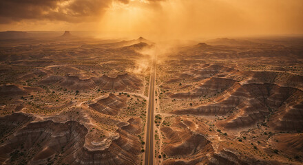 Obraz premium Drone Photography of Canyon Road Through American Southwest Red Rocks Landscape