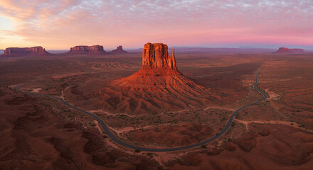 Drone Photography of Canyon Road Through American Southwest Red Rocks Landscape