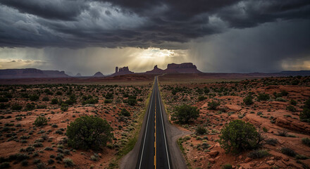 Drone Photography of Canyon Road Through American Southwest Red Rocks Landscape