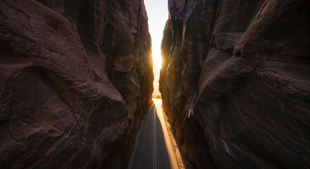 Drone Photography of Canyon Road Through American Southwest Red Rocks Landscape