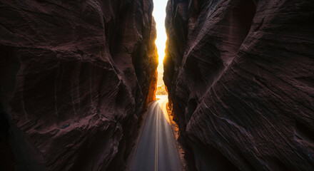 Drone Photography of Canyon Road Through American Southwest Red Rocks Landscape