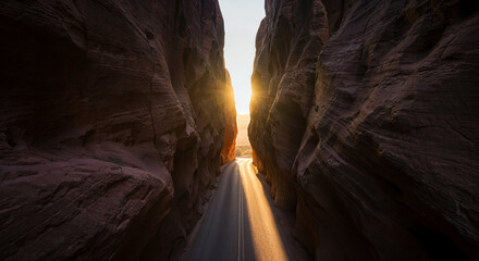 Drone Photography of Canyon Road Through American Southwest Red Rocks Landscape