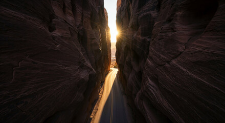 Drone Photography of Canyon Road Through American Southwest Red Rocks Landscape