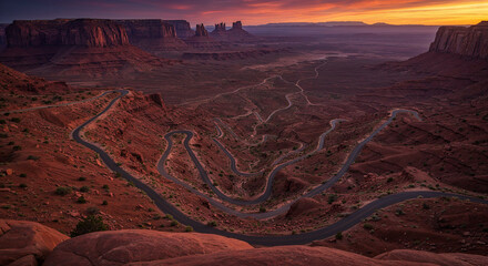 Drone Photography of Canyon Road Through American Southwest Red Rocks Landscape