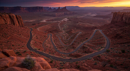 Drone Photography of Canyon Road Through American Southwest Red Rocks Landscape