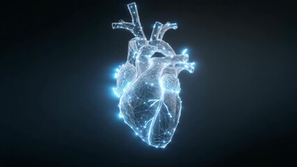 Futuristic digital heart structure with glowing network connections - Powered by Adobe