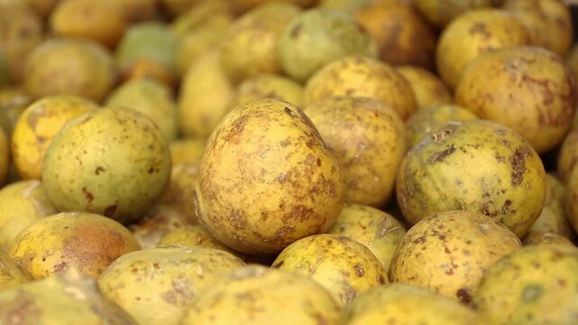Closeup shot of wood apple. Indian sweet fruit delicacy.