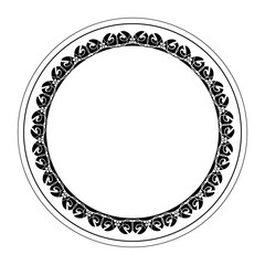 Oriental vector round frame with arabesques and floral elements. Traditional classic ornament. Vintage, ethnic vector frame with arabesques EPS. For household utensils, textiles, plate, embroidery