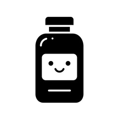 Obraz premium Black Glyph Icon of a Happy Bottle Container with Smiling Label