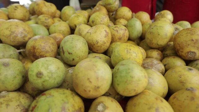 Closeup shot of wood apple. Indian sweet fruit delicacy.