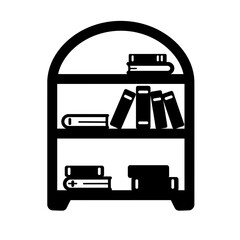 Arched Bookshelf Icon with Stacked and Upright Books