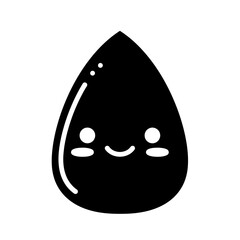 Cute smiling black teardrop or water drop icon glyph