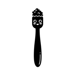 Happy kawaii toothbrush character with foamy bristles in black silhouette.