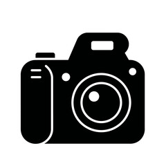 Black DSLR Camera Icon Glyph Vector Isolated on White Background