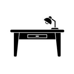 Desk with lamp and drawer black silhouette icon