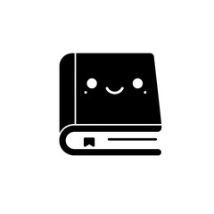 Kawaii Smiling Book Glyph Icon for Reading, Knowledge, and Education