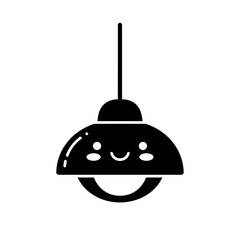 Cute happy hanging ceiling lamp icon silhouette in black and white illustration