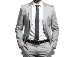  business man standing front view, hands in pocket, no background, PNG 