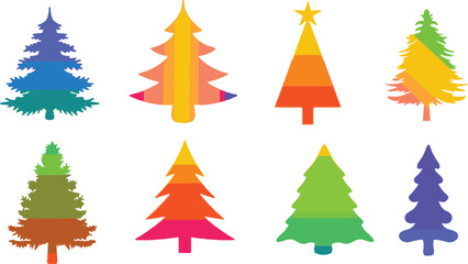 Set with a cute gradient color Christmas tree icons. Vector illustration. winter vector set