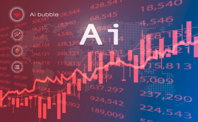 AI bubble concept. global financial risk and market speculation from rapid growth of artificial intelligence technology, innovation investment, and potential economic crisis, burst digital economy